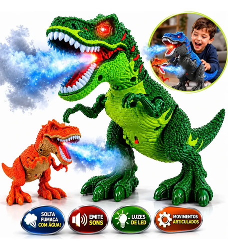 Brinquedo Dinossauro T Rex Solta Fumaça Com Rugido Som E Luz Boneco Tiranossauro Rex