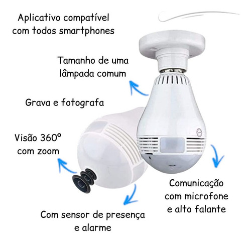 Imagem 2 de 6 de Lampada Camera 360° C/microfone Alarme Sensor De Presença