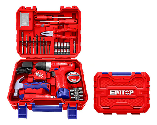Taladro Eléctrico Inalambrico 12v + Set Herramientas 88 Pzs Color Rojo