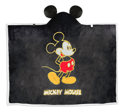 Manta Capucha Orejas Disney Mickey Mouse Cobija Hallmark Color Negro