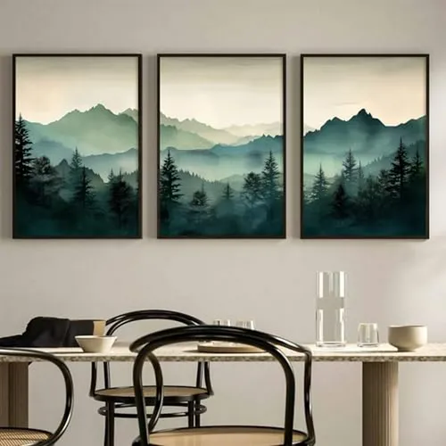 Conjunto De 3 Cuadros De Pared De Montañas Verdes Para Decor
