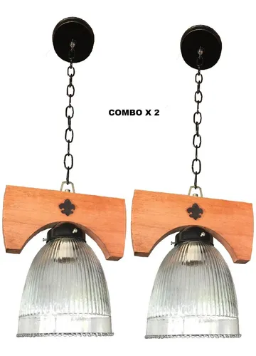 Lampara Colgante Una Luz Madera Rustico Combo X 2