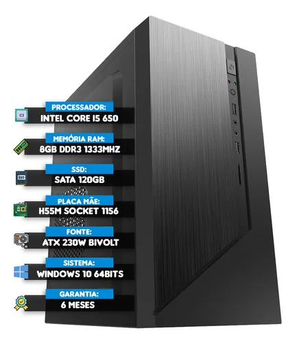 comprar Pc Computador Cpu Core I5 650 + Ssd 120gb + 8gb Ram Novo N\u002Ff