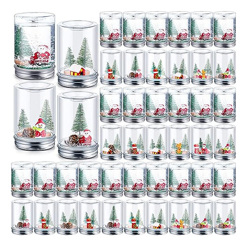 48 Pack Christmas Clear Plastic Snow Globe Kit With Min...