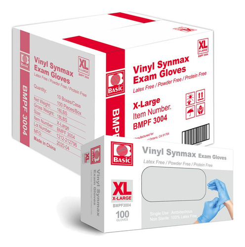 Basic Medical Synmax - Guantes Para Examen De Vinilo  Sin L