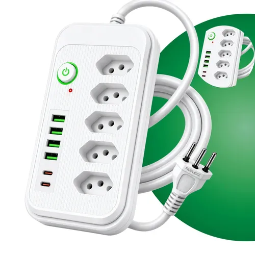 Filtro De Linha Extensão Elétrica 5 Tomadas Usb Type Bivolt 4 USB Tipo C