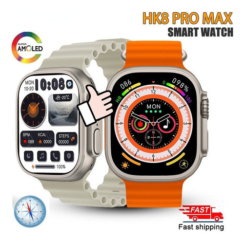 Reloj inteligente Hk8 Pro Max Ultra con pantalla AMOLED 2.02, color negro