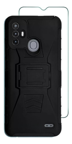 Mica + Funda Uso Rudo + Clip Para Zte Blade A52 Negro