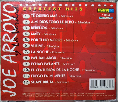 Joe Arroyo Y La Verdad - Grandes Éxitos - Fuentes - Cd -1999 Edición Limitada (Usado)