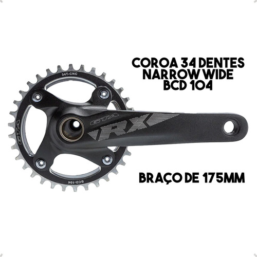 Pe De Vela Integrado Coroa Unica 34dentes 175mm C/ Movimento