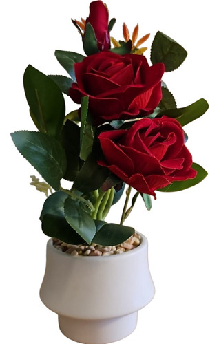 Maceta Chica Con Rosas Rojas - Flores Decorativas