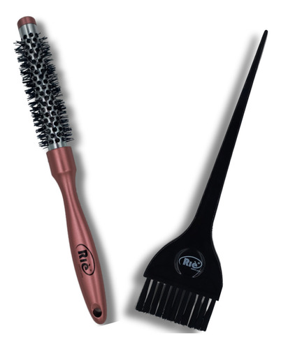 Kit 2- 1 Escova Profissional Salon Pro + 1 Pincel Rie Cor Prata E Rosa
