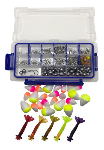 Kit Anzol Pesca Chumbada, Boias Completo + 5 Camarão