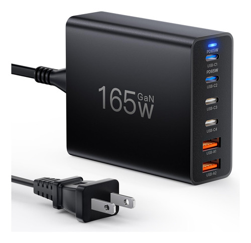 Estacion Carga Usb C 165 W Compacta Gan 6 Puerto Tipo Rapida