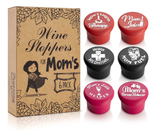 Mom Life Wine Stoppers, Set Of 6   Funny, Cute Novelty Gi