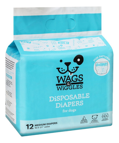 Wags & Wiggles Pañales Para Perros | Talla Medium X 12 U