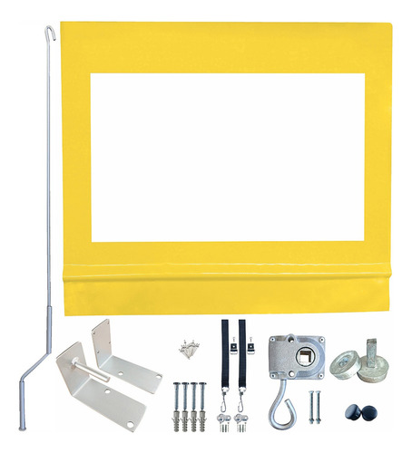 Toldo Retratil Cortina 3,74 X 2,50 Kit Cor Amarelo - Transparente No Meio