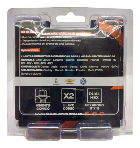Imagen 2 de 4 de Tuercas De Seguridad Antirrobo Rhino Renault Clio