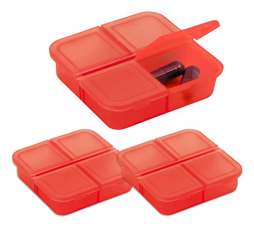 Kit 3x Porta Comprimidos Com 4 Divisórias Topget Vermelho