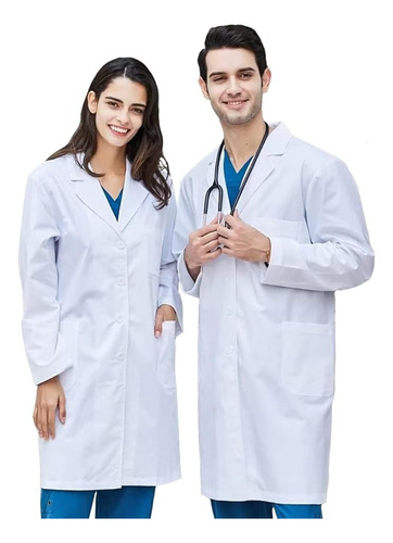 Bata Laboratorio Blanca Uniforme Médico 100% Algodón Unisex