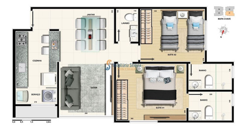 Imagem 3 de 7 de Lançamento De Alto Padrão Para Investidores E Moradores Próximo Ao Colégio Magnum Do Bairro Silveira. Apartamentos Dois Quartos (ambos Suíte), Lavabo E Duas Vagas De Garagem. - 6124