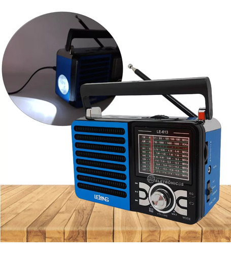 Rádio Com Lanterna P2 Função Bluetooth Estilo Retro Fm Am Sw Cor Azul