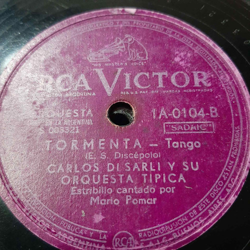 Pasta Carlos Di Sarli Mario Pomar Rca Victor C333