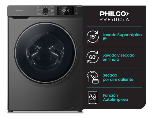 Lavasecarropas Inverter Philco Phls128t Carga Frontal 12kg/8 Gris Oscuro