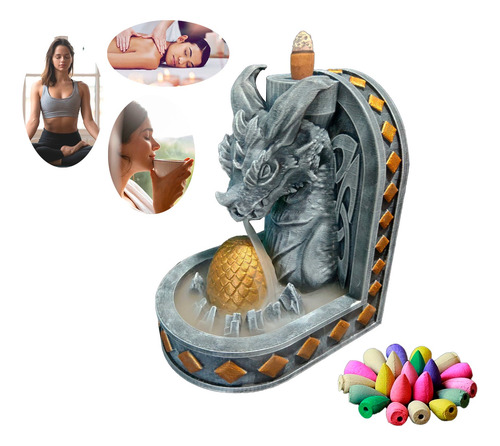 Porta Quemador De Incienso Estilo Huevo De Dragon Color Piedra Y Dorado