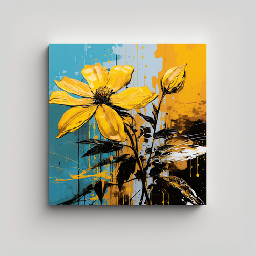 50x50cm Cuadro Decorativo Moderno En Tonos Amarillos Flores