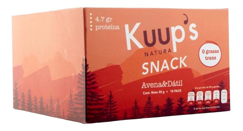 Kuups Natura Barra Snack Avena Dátil 10 Pack Sin Azúcar Natu
