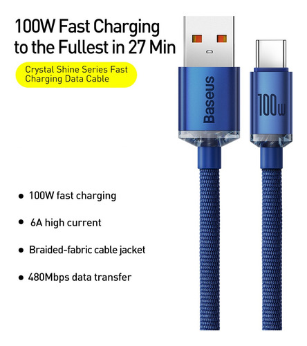Cable Usb-a A Usb-c 100w 2 Metros Carga Rapida - Baseus