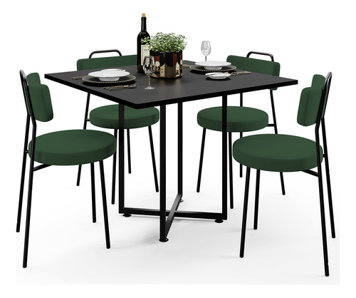 Mesa De Jantar Rivera 90cm 04 Cadeiras Barcelona Suede Verde