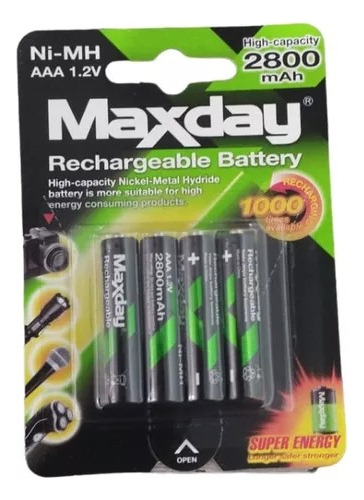 Pilas Baterias Alcalinas Aaa Maxday Calidad Pack 4 Uni 1,5v 