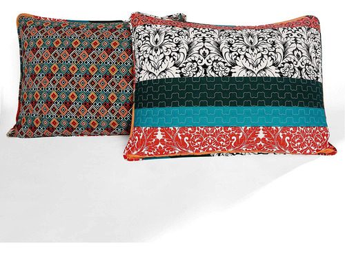 Juego De Colcha Boho Rayas 3 Unidades Full Queen Turquesa