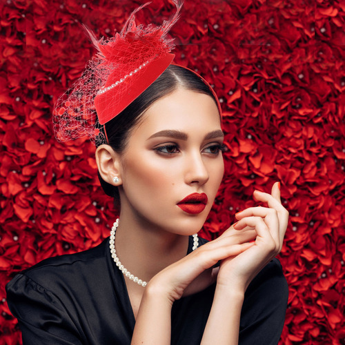 1 Juego De Guantes Fascinator Hat, Velo, Malla, Diadema Y Pe