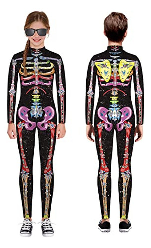 Aluwu Niños Halloween Skeleton Traje Niño Niña 3d 694pi