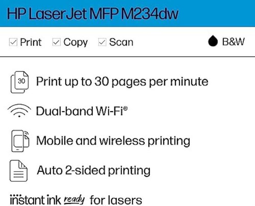 Impresora Todo En Uno Inalámbrica Hp Laserjet Mfp M234dw En