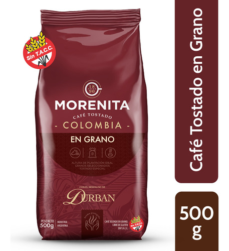 Morenita Cafe En Granos Tostado Colombia X 500 Gr