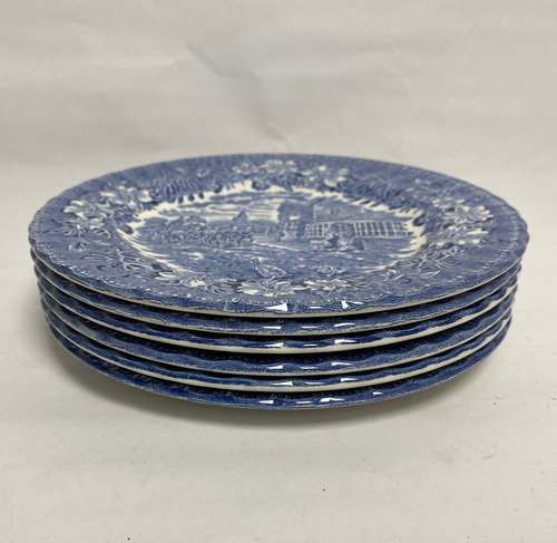 Juego De Platos De Postre Ingles Color Azul Azul Floreado (Usado)