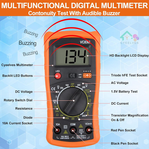 Multimetro Digital Cyeelves, Con Voltimetro Ac Dc Y Ohmios