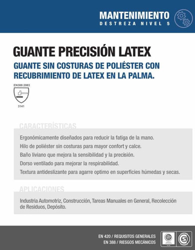 Guante Precisión Látex Ombu Antideslizante Certificado Iram