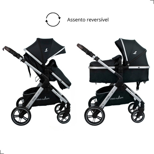 Carrinho De Bebê Moisés Com Bebê Conforto Kansas Preto/prata