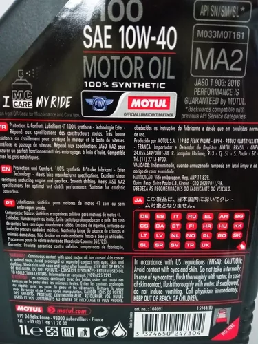 Motul Aceite para moto 7100 10W-40, 4 tiempos, sintético, 1 litro – 104091  (3)