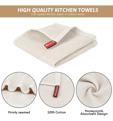 Toalla De Cocina 100% Algodón Con Tejido De Gofre (beige, 12