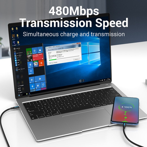 Cabo Vention Tipo C para Tipo C Carregamento rápido 20v 3a 60w 3m preto