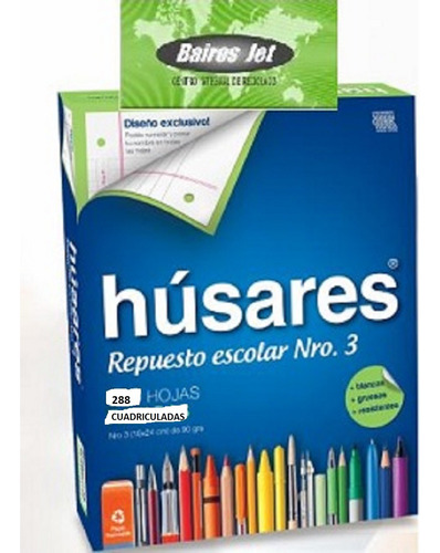 4 Repuesto Escolar Nº 3 Husares 6235 Carpeta Cuadriculada