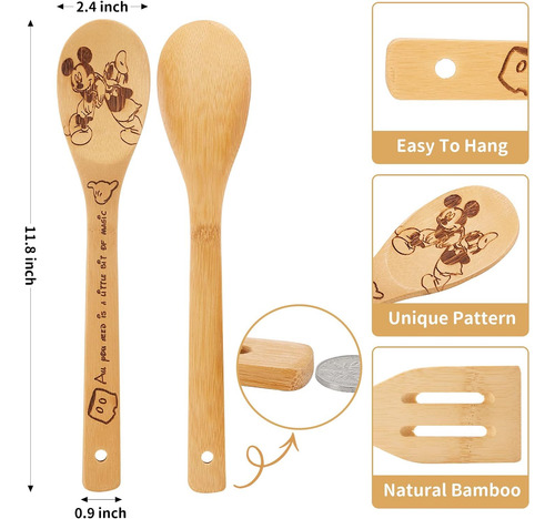 Juego De Cucharas De Madera Con Soporte Diseno Disney