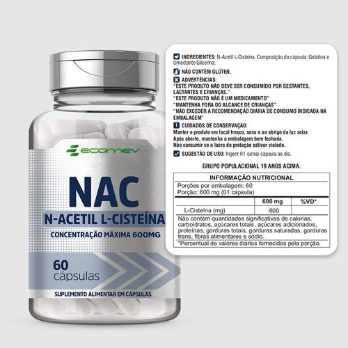2x Nac N- Acetil L- Cisteina 600mg 120cáps Puro (com Laudo)
