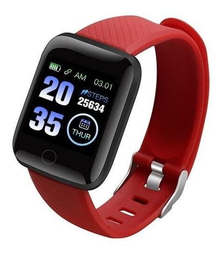 Relógio Inteligente Smartwatch D13 Bluetooth Android / Ios Cor da caixa Branco Cor da pulseira Vermelho Cor do bisel Preto Desenho da pulseira quadrada